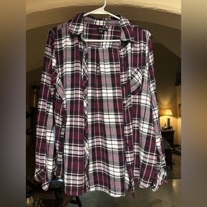 Well Worn Burgundy and White Plaid Shirt